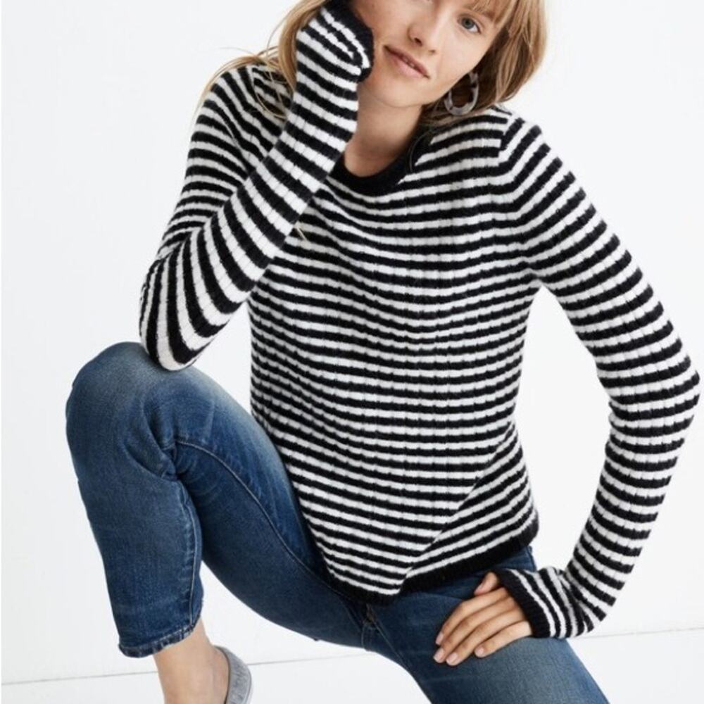 Madewell Colette Sweater Leamore Black & White Stripe Crewneck Knit Size XS